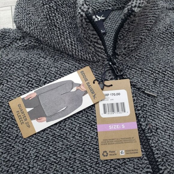 Eddie Bauer Quarter Zip Fleece Pockets Outdoor Cozy Gray Black Womens S NWT - Picture 9 of 13